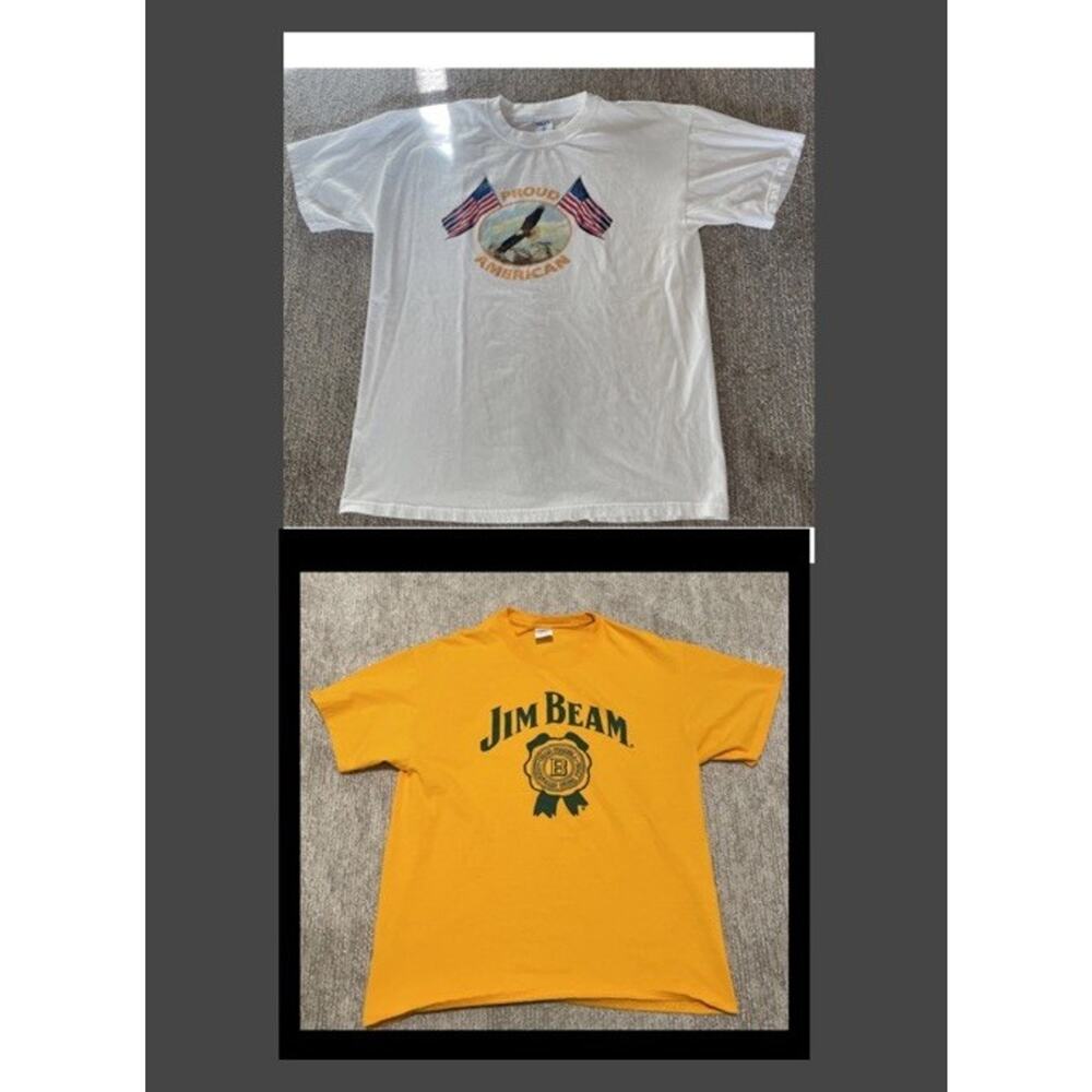 Jim Beam Men's T Shirt Size L Port And Company Yellow Proud America lot of 2